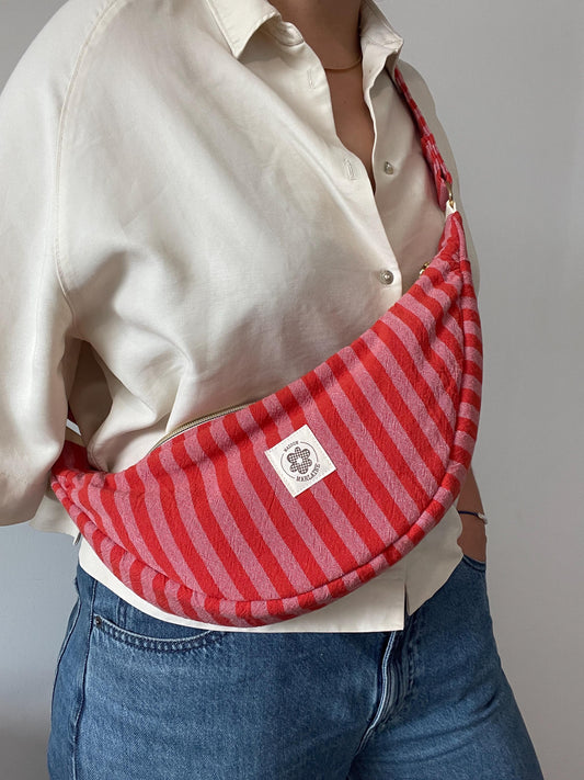 Sac demi lune rayure rose & rouge Modèle Marcelle