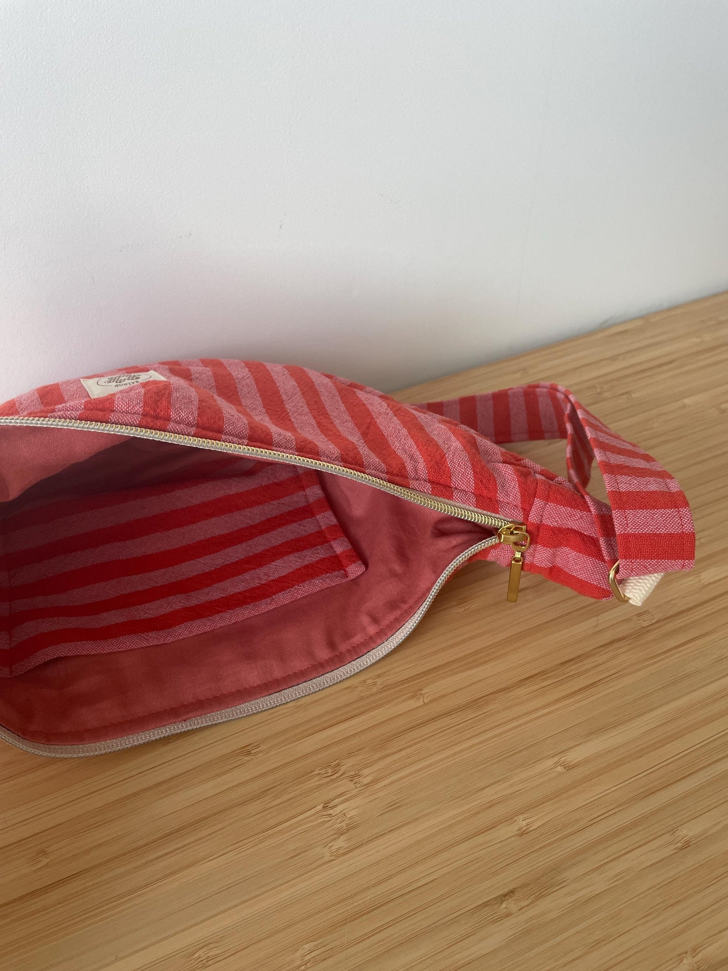 Sac demi lune rayure rose & rouge Modèle Marcelle