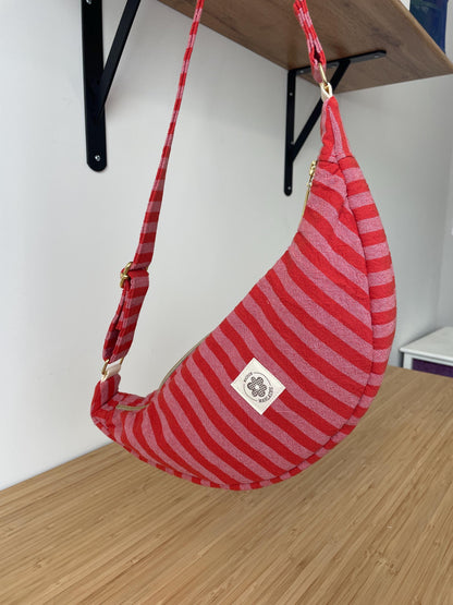 Sac demi lune rayure rose & rouge Modèle Marcelle