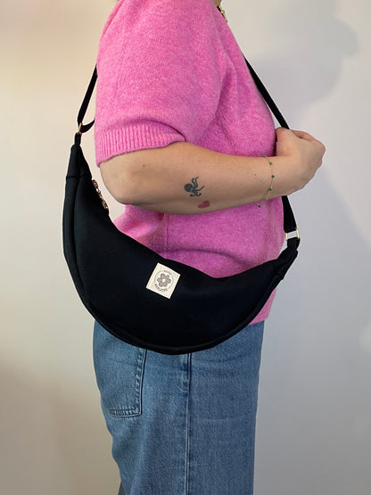 Sac demi lune Noir en laine bouillie