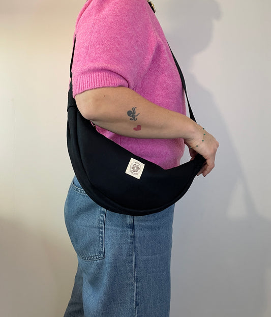 Sac demi lune Noir en laine bouillie
