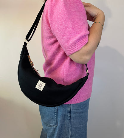 Sac demi lune Noir en laine bouillie