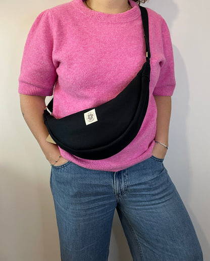 Sac demi lune Noir en laine bouillie